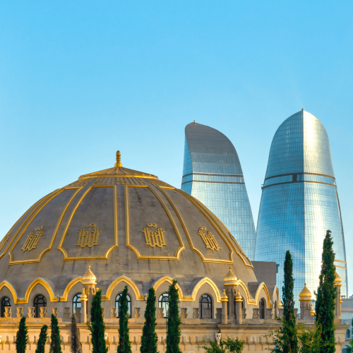 Mezquita Taza Pir Mezquita Flame Towers, Baku, Azerbaiyan,