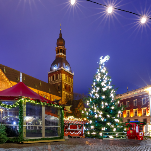 mercadillo navideña en Riga, arbol navidad, catedral